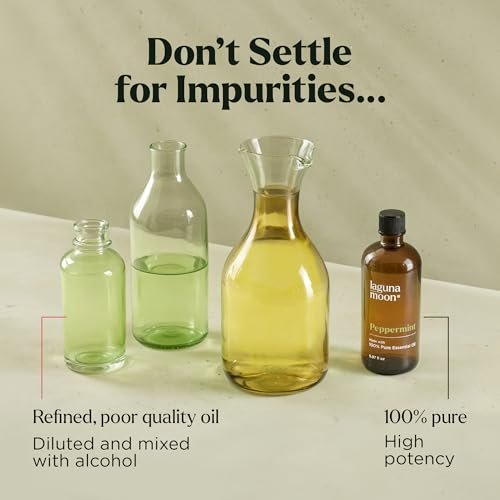 Lagunamoon Pfefferminzöl – Reines natürliches ätherisches Öl für Diffuser, Aromatherapie, Luftbefeuchter, Kerzenherstellung, frische Duftnoten für Zuhause, Büro, Auto und Reinigungsprodukte (150 ml)