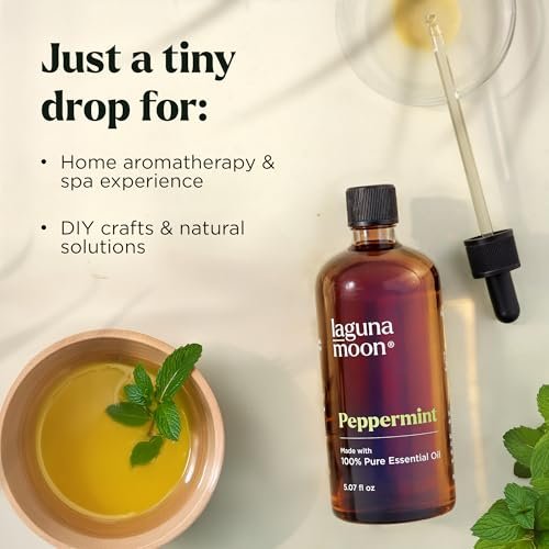 Lagunamoon Pfefferminzöl – Reines natürliches ätherisches Öl für Diffuser, Aromatherapie, Luftbefeuchter, Kerzenherstellung, frische Duftnoten für Zuhause, Büro, Auto und Reinigungsprodukte (150 ml)