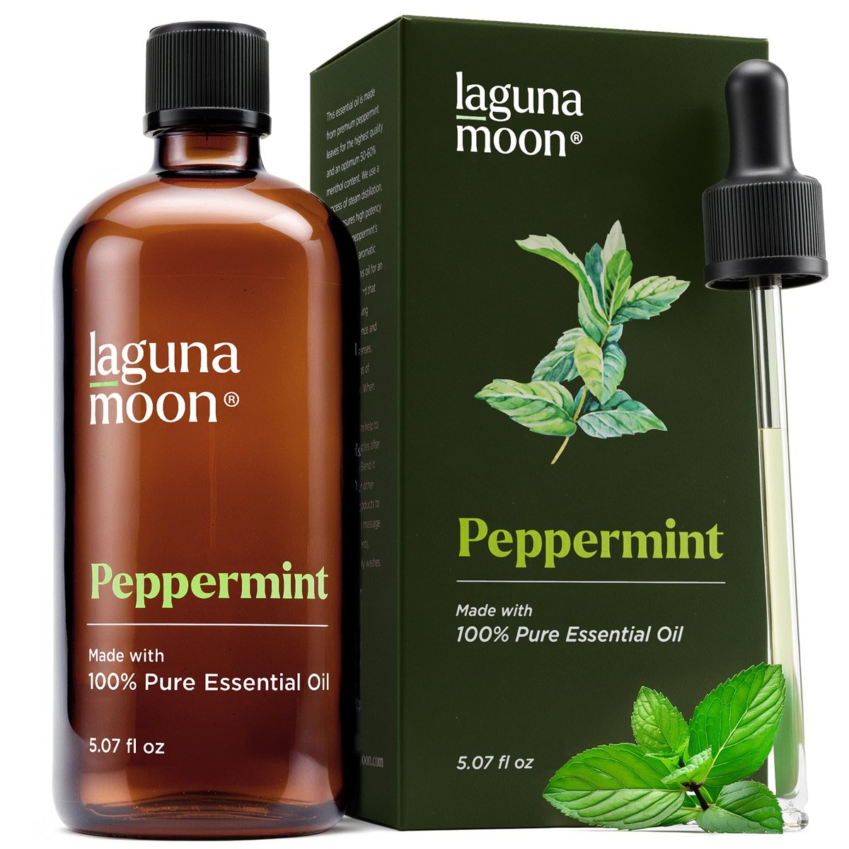 Lagunamoon Pfefferminzöl – Reines natürliches ätherisches Öl für Diffuser, Aromatherapie, Luftbefeuchter, Kerzenherstellung, frische Duftnoten für Zuhause, Büro, Auto und Reinigungsprodukte (150 ml)