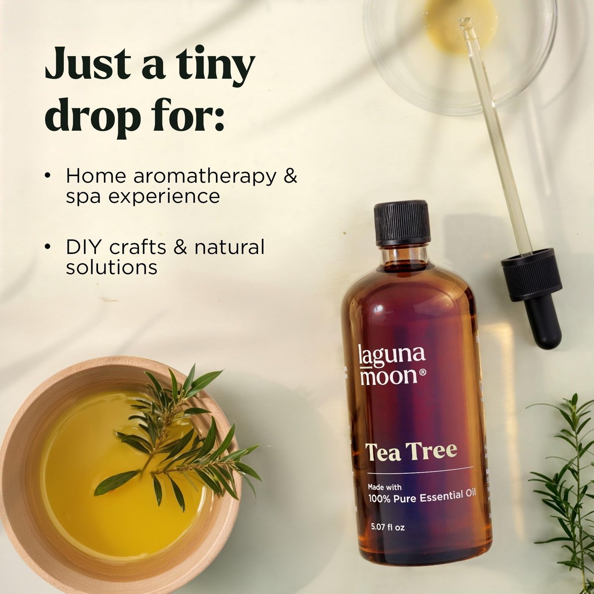 Lagunamoon Australisches Teebaumöl 150 ml – XXL Flasche mit Tropfer für Kerzenherstellung und Reinigungsprodukte – Duftöl für Aromatherapie, Entspannung, Diffuser, Yoga, Hauspflege