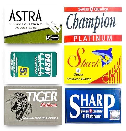 Astra-Derby-Shark-Tiger-Sharp Doppelklingen-Rasierklingen Probierpaket, 30 Klingen