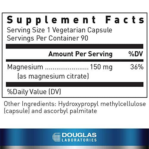 Douglas Laboratories Magnesium Citrat 150 mg – Für Herzfunktion, Knochengesundheit und Muskeln – Sanft zur Verdauung – 90 vegetarische Kapseln