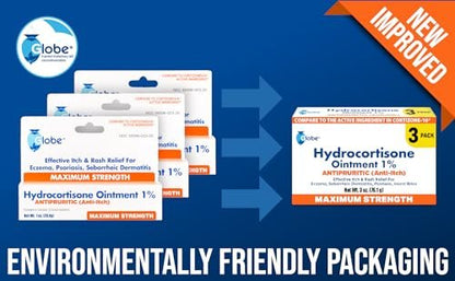 (3er Pack) Globe Hydrocortison Maximale Stärke Transparente Salbe 1%, 28 g - Anti-Juckreiz-Salbe gegen Rötungen, Schwellungen, Juckreiz, Ausschlag, Insektenstiche, Ekzeme, Hämorrhoiden und mehr