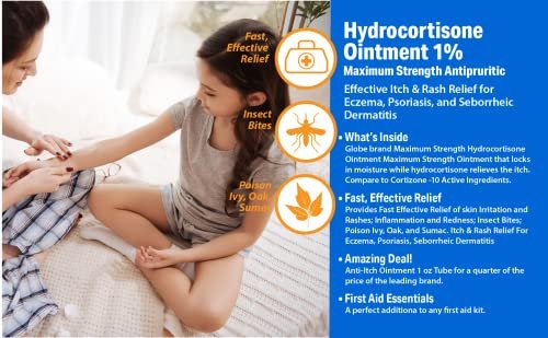 (3er Pack) Globe Hydrocortison Maximale Stärke Transparente Salbe 1%, 28 g - Anti-Juckreiz-Salbe gegen Rötungen, Schwellungen, Juckreiz, Ausschlag, Insektenstiche, Ekzeme, Hämorrhoiden und mehr