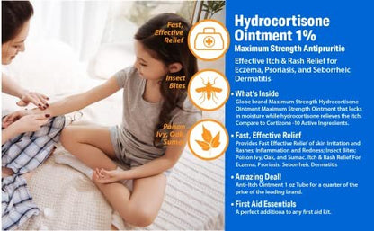 (3er Pack) Globe Hydrocortison Maximale Stärke Transparente Salbe 1%, 28 g - Anti-Juckreiz-Salbe gegen Rötungen, Schwellungen, Juckreiz, Ausschlag, Insektenstiche, Ekzeme, Hämorrhoiden und mehr