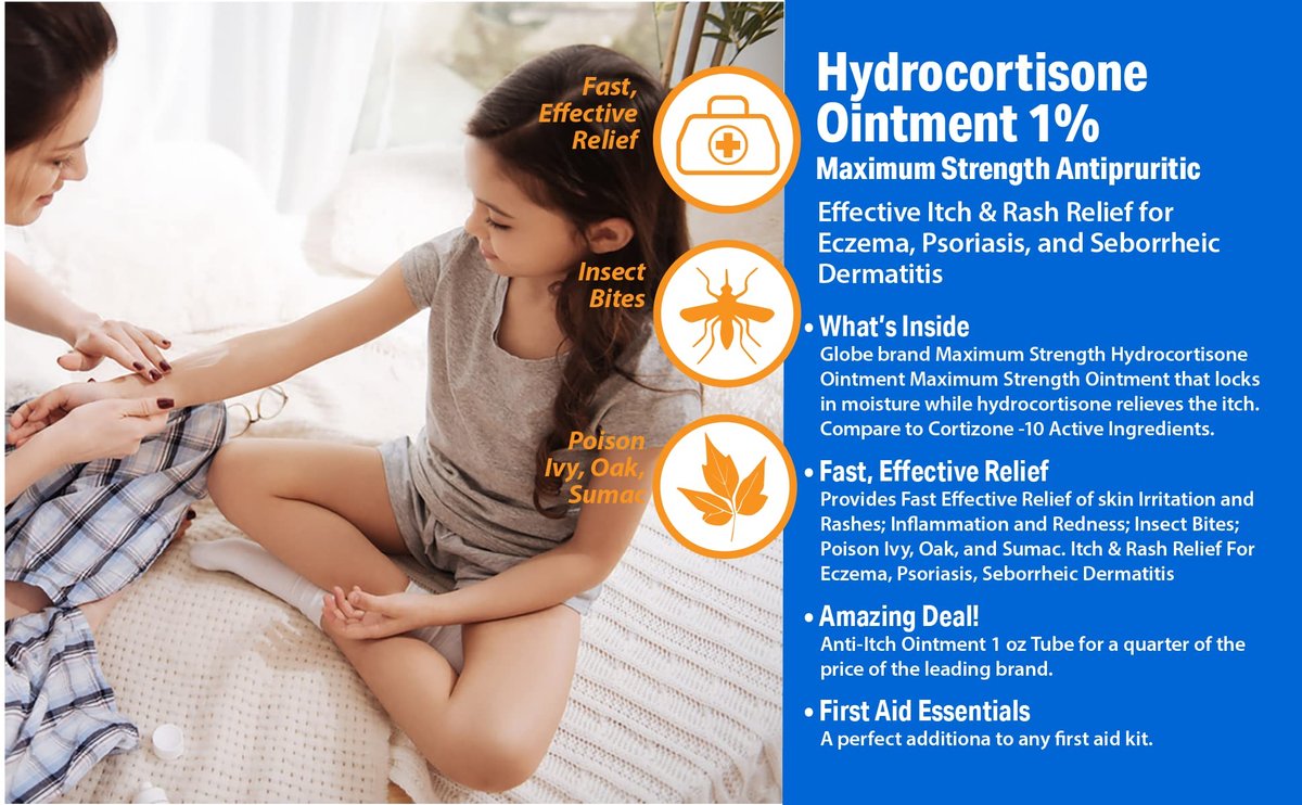 (3er Pack) Globe Hydrocortison Maximale Stärke Transparente Salbe 1%, 28 g - Anti-Juckreiz-Salbe gegen Rötungen, Schwellungen, Juckreiz, Ausschlag, Insektenstiche, Ekzeme, Hämorrhoiden und mehr