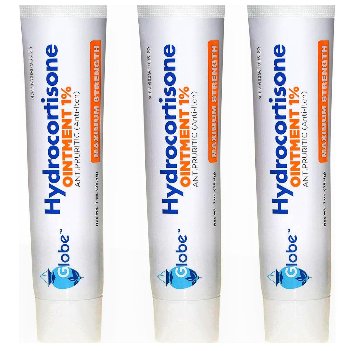 (3er Pack) Globe Hydrocortison Maximale Stärke Transparente Salbe 1%, 28 g - Anti-Juckreiz-Salbe gegen Rötungen, Schwellungen, Juckreiz, Ausschlag, Insektenstiche, Ekzeme, Hämorrhoiden und mehr