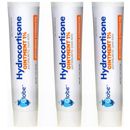(3er Pack) Globe Hydrocortison Maximale Stärke Transparente Salbe 1%, 28 g - Anti-Juckreiz-Salbe gegen Rötungen, Schwellungen, Juckreiz, Ausschlag, Insektenstiche, Ekzeme, Hämorrhoiden und mehr
