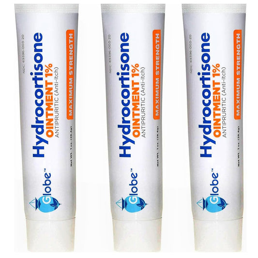 (3er Pack) Globe Hydrocortison Maximale Stärke Transparente Salbe 1%, 28 g - Anti-Juckreiz-Salbe gegen Rötungen, Schwellungen, Juckreiz, Ausschlag, Insektenstiche, Ekzeme, Hämorrhoiden und mehr