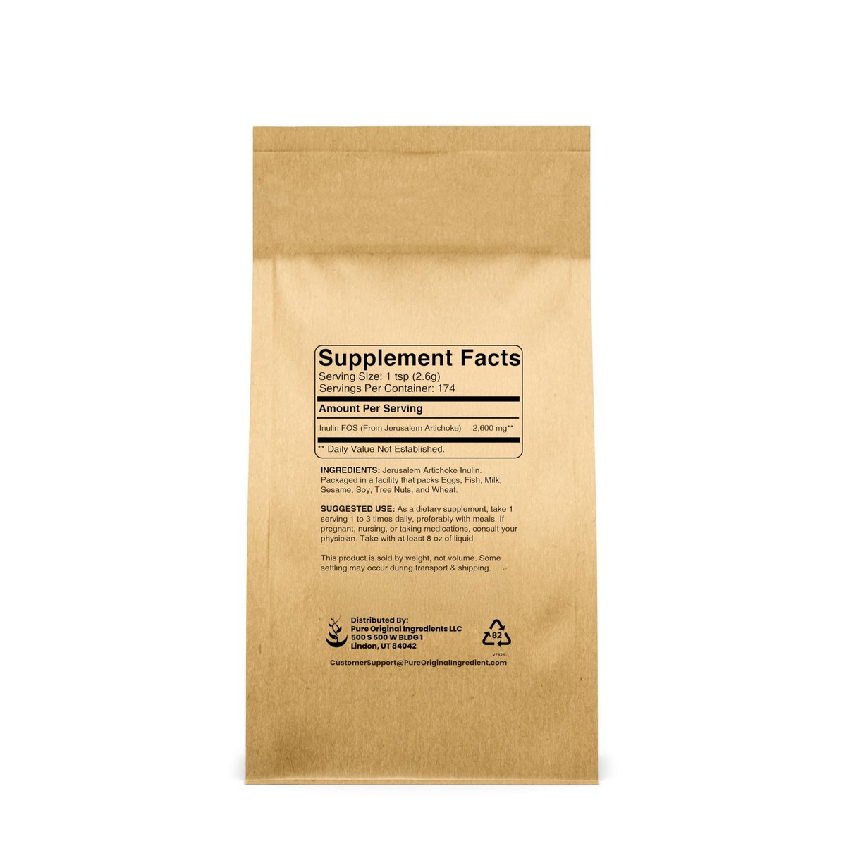 Pure Original Ingredients Inulin FOS Pulver (1 Pfund) – Immer rein, keine Füllstoffe oder Zusätze, laborgeprüft
