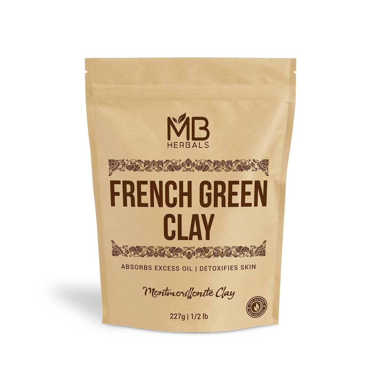 MB Herbals French Green Clay 227 g | 100% reiner Montmorillonit-Ton | Entfernt überschüssiges Öl | Entgiftet die Haut | Empfohlen für fettige Haut | Ohne chemische Konservierungsstoffe