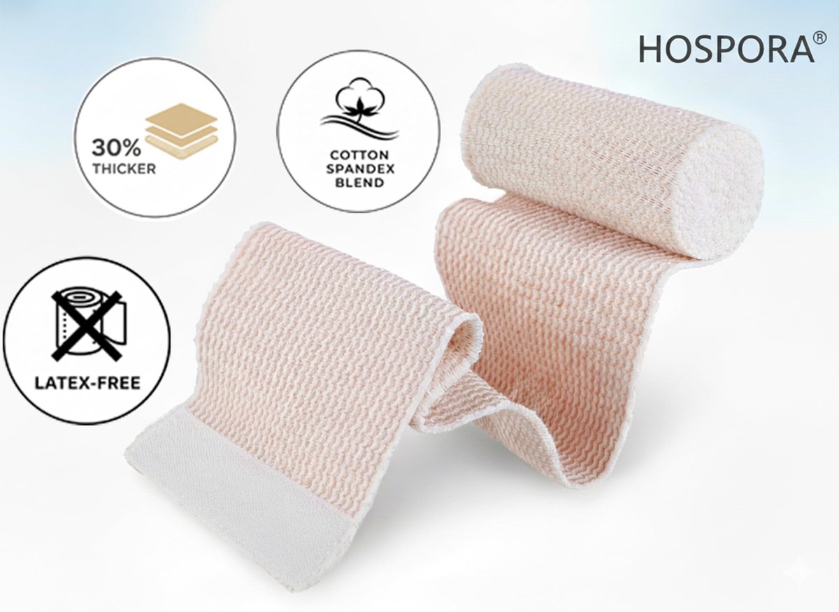 Hospora Latex-freie Kompressions-Baumwoll-Elastikbinde (5 cm, 5 Rollen) – Beige