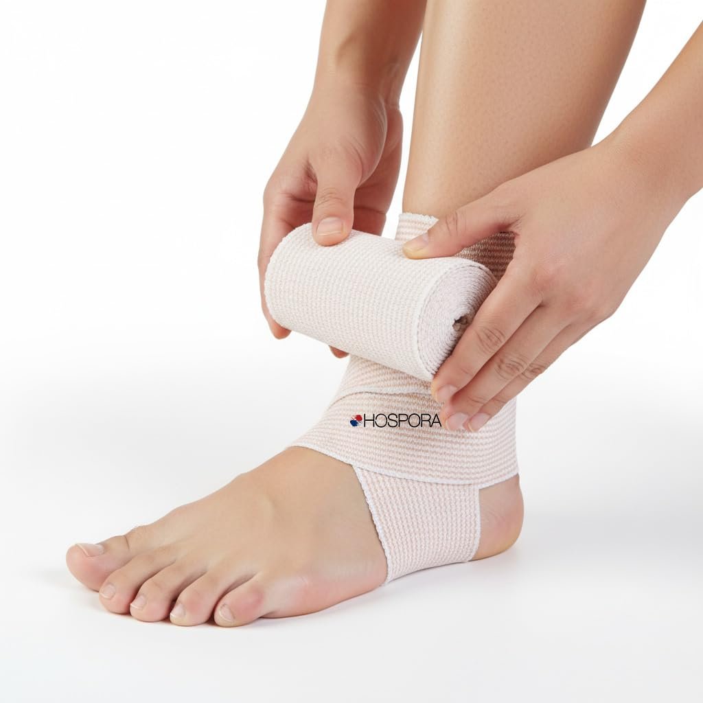 Hospora Latex-freie Kompressions-Baumwoll-Elastikbinde (5 cm, 5 Rollen) – Beige