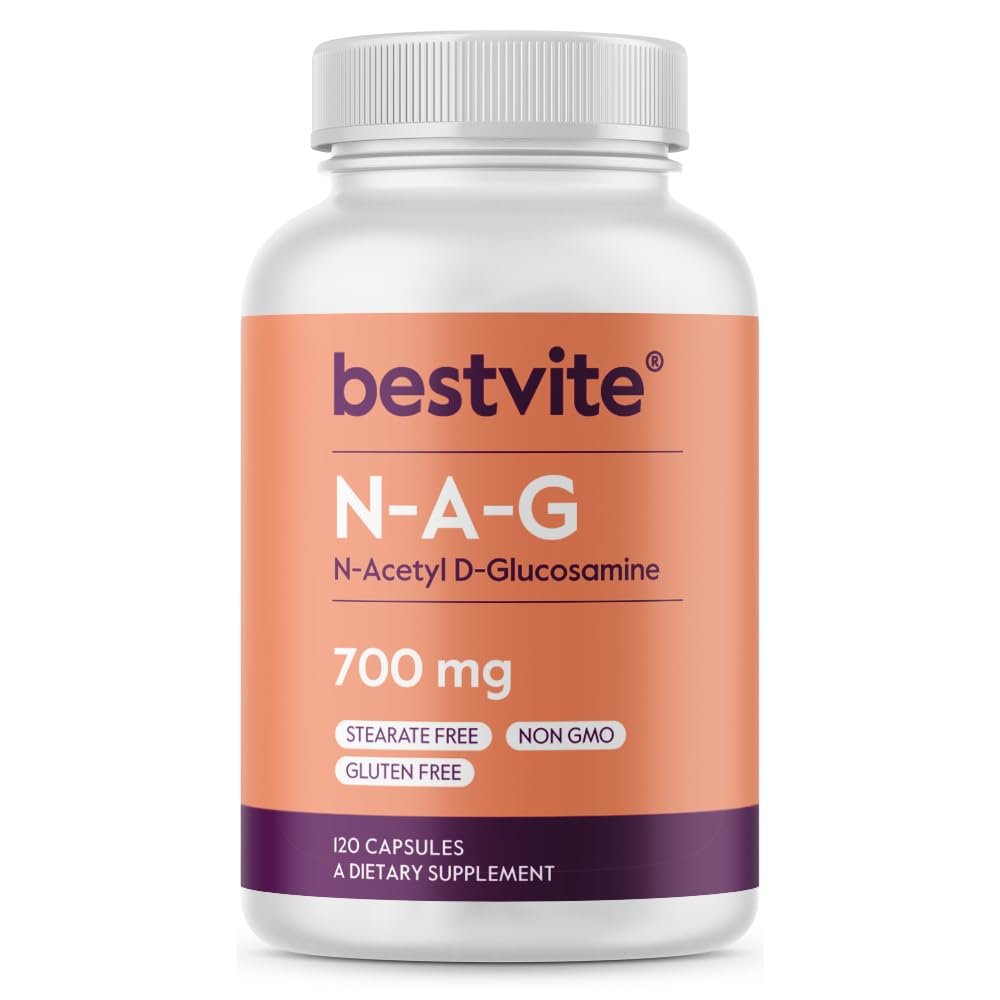 BESTVITE N-Acetyl Glucosamin (N-A-G) 700mg – 120 Kapseln – ohne Stearate – Nicht-GVO – Glutenfrei