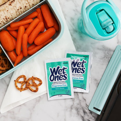 Wet Ones Hand and Face Wipes Singles, Unscented – 24 einzeln verpackte Tücher (6er-Pack) für empfindliche Haut