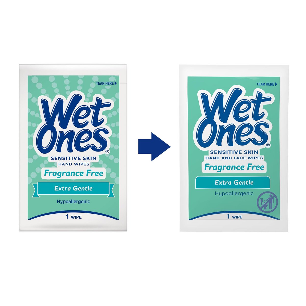 Wet Ones Hand and Face Wipes Singles, Unscented – 24 einzeln verpackte Tücher (6er-Pack) für empfindliche Haut