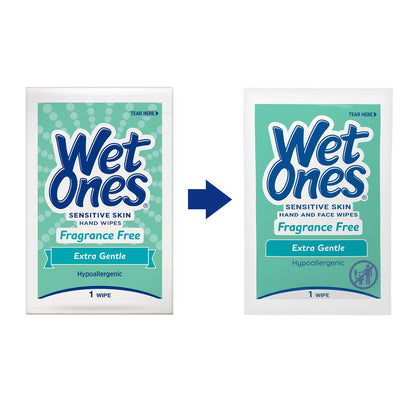 Wet Ones Hand and Face Wipes Singles, Unscented – 24 einzeln verpackte Tücher (6er-Pack) für empfindliche Haut