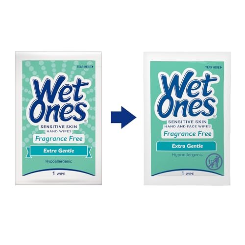 Wet Ones Hand and Face Wipes Singles, Unscented – 24 einzeln verpackte Tücher (6er-Pack) für empfindliche Haut