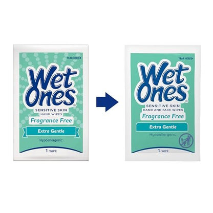 Wet Ones Hand and Face Wipes Singles, Unscented – 24 einzeln verpackte Tücher (6er-Pack) für empfindliche Haut