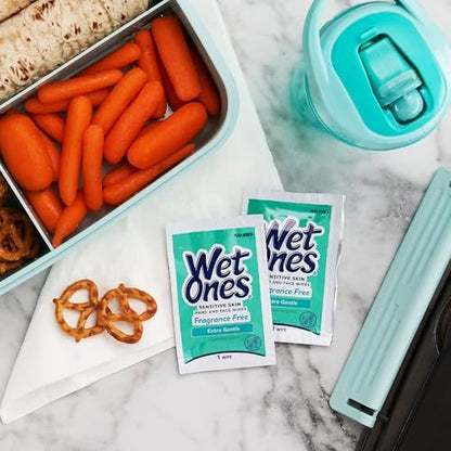 Wet Ones Hand and Face Wipes Singles, Unscented – 24 einzeln verpackte Tücher (6er-Pack) für empfindliche Haut