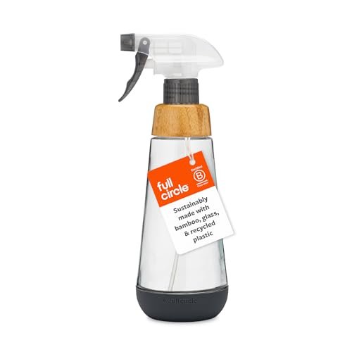 Full Circle Bottle Service – Nachfüllbare Glas-Sprühflasche für Reinigung, Bambus & Silikon-Boden, 16 oz, Grau