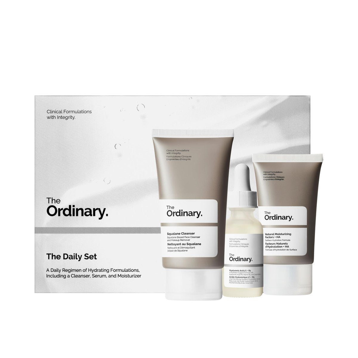 The Ordinary The Daily Set – Tägliche Hautpflege-Routine mit Squalane Reiniger, Hyaluronsäure 2% + B5 und Natural Moisturizing Factors + HA | Hautpflege-Set