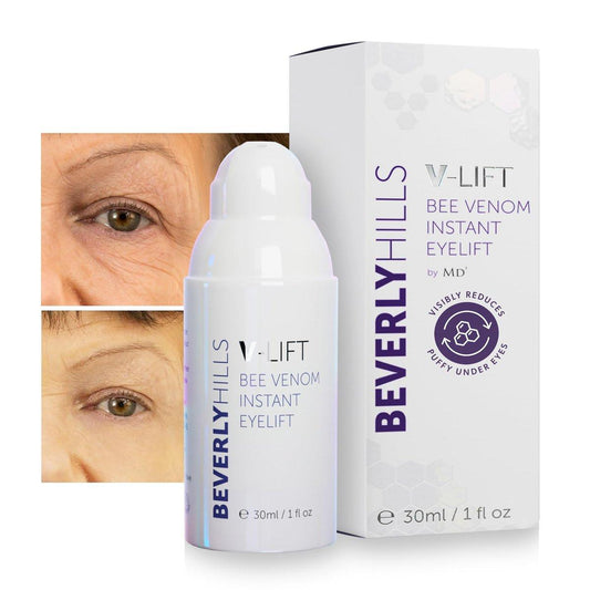 Beverly Hills V-Lift Instant Eye Lift & Eye Tuck Bienengift Serum – 30 ml (120-Tage-Vorrat) gegen Tränensäcke, Augenringe, Falten & Schwellungen für Damen und Herren