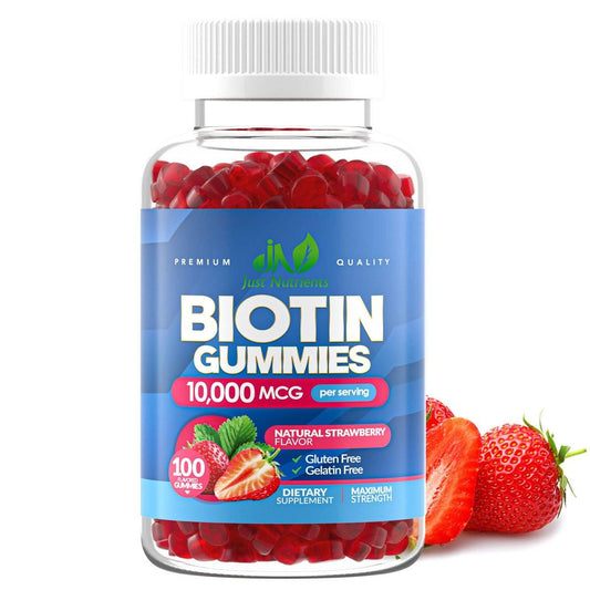 Biotin 10.000 mcg Gummibärchen für Haarwachstum, Haut & Nägel (100 Stück) - 2x Maximalstärke Biotin Vitamine für Frauen & Männer - Glutenfrei, Vegan, Erdbeergeschmack