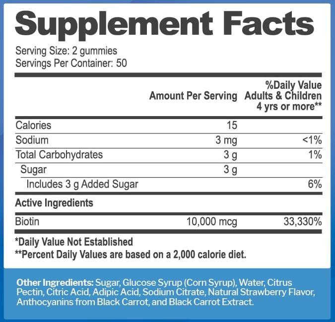 Biotin 10.000 mcg Gummibärchen für Haarwachstum, Haut & Nägel (100 Stück) - 2x Maximalstärke Biotin Vitamine für Frauen & Männer - Glutenfrei, Vegan, Erdbeergeschmack