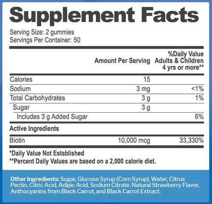 Biotin 10.000 mcg Gummibärchen für Haarwachstum, Haut & Nägel (100 Stück) - 2x Maximalstärke Biotin Vitamine für Frauen & Männer - Glutenfrei, Vegan, Erdbeergeschmack
