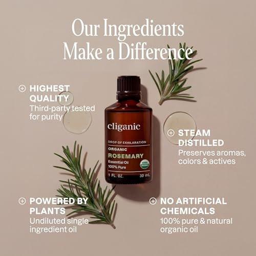 Cliganic Bio Rosmarinöl, 100% rein natürlich, für Haare, Haut, Aromatherapie | Non-GMO zertifiziert