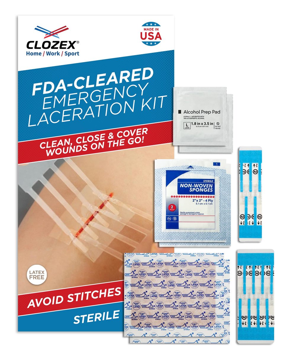 Clozex Komplettes Notfall-Wundverschluss-Set – Wunden ohne Nähte reparieren, FSA/HSA-fähig, hautfreundliche Pflaster für 2 einzelne Wunden oder kombinierbar für 6,3 cm Länge