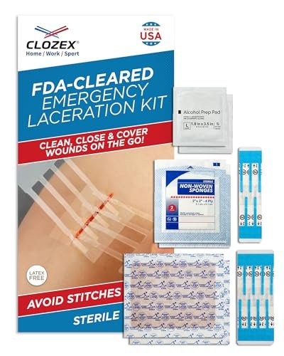 Clozex Komplettes Notfall-Wundverschluss-Set – Wunden ohne Nähte reparieren, FSA/HSA-fähig, hautfreundliche Pflaster für 2 einzelne Wunden oder kombinierbar für 6,3 cm Länge