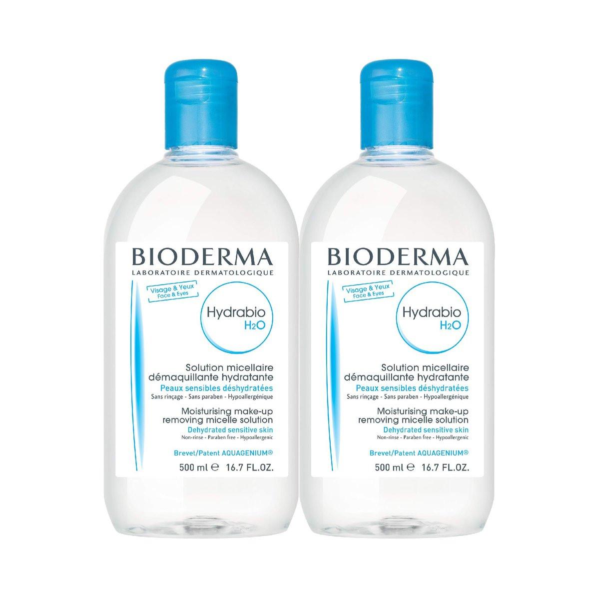 Bioderma Hydrabio DUO H2O Mizellenwasser Reinigung und Make-up-Entfernung für trockene, empfindliche Haut, 1000 ml