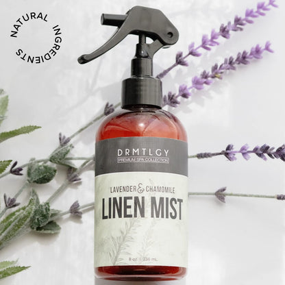 DRMTLGY Lavendel Leinen- und Raumspray – Reines ätherisches Lavendelöl & Kamille für Aromatherapie, 240 ml