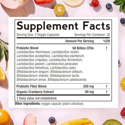 Doctor's Recipes Frauen Probiotikum – 60 Kapseln, 50 Milliarden KBE, 16 Stämme, mit Bio-Cranberry, für Verdauungs-, Immun-, Vaginal- und Harntraktgesundheit, magensaftresistent, ohne Soja, Gluten, Milchprodukte