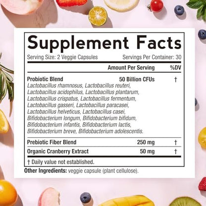 Doctor's Recipes Frauen Probiotikum – 60 Kapseln, 50 Milliarden KBE, 16 Stämme, mit Bio-Cranberry, für Verdauungs-, Immun-, Vaginal- und Harntraktgesundheit, magensaftresistent, ohne Soja, Gluten, Milchprodukte