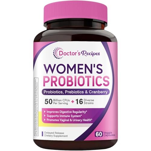 Doctor's Recipes Frauen Probiotikum – 60 Kapseln, 50 Milliarden KBE, 16 Stämme, mit Bio-Cranberry, für Verdauungs-, Immun-, Vaginal- und Harntraktgesundheit, magensaftresistent, ohne Soja, Gluten, Milchprodukte