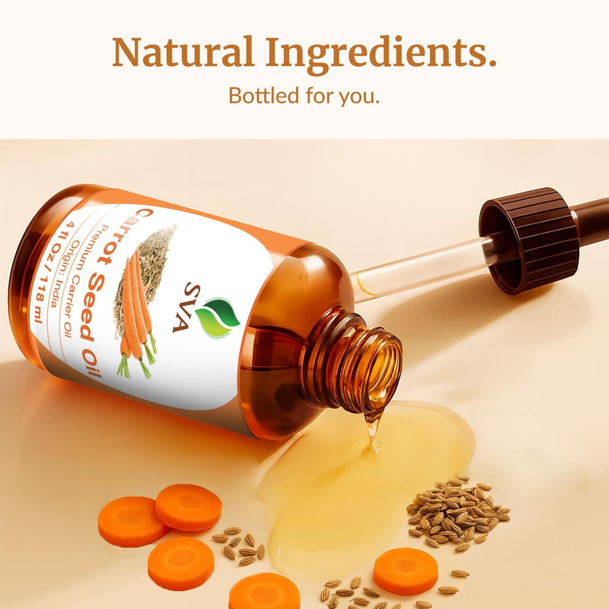 SVA Karottensamenöl - 118 ml – 100% natürliches kaltgepresstes Karottenöl für Gesicht, Hautpflege, Haarpflege, Kopfhautmassage & Körpermassage – Trägeröl mit Pipette