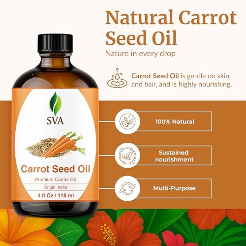 SVA Karottensamenöl - 118 ml – 100% natürliches kaltgepresstes Karottenöl für Gesicht, Hautpflege, Haarpflege, Kopfhautmassage & Körpermassage – Trägeröl mit Pipette