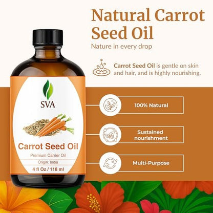 SVA Karottensamenöl - 118 ml – 100% natürliches kaltgepresstes Karottenöl für Gesicht, Hautpflege, Haarpflege, Kopfhautmassage & Körpermassage – Trägeröl mit Pipette