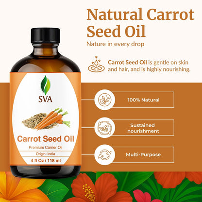 SVA Karottensamenöl - 118 ml – 100% natürliches kaltgepresstes Karottenöl für Gesicht, Hautpflege, Haarpflege, Kopfhautmassage & Körpermassage – Trägeröl mit Pipette