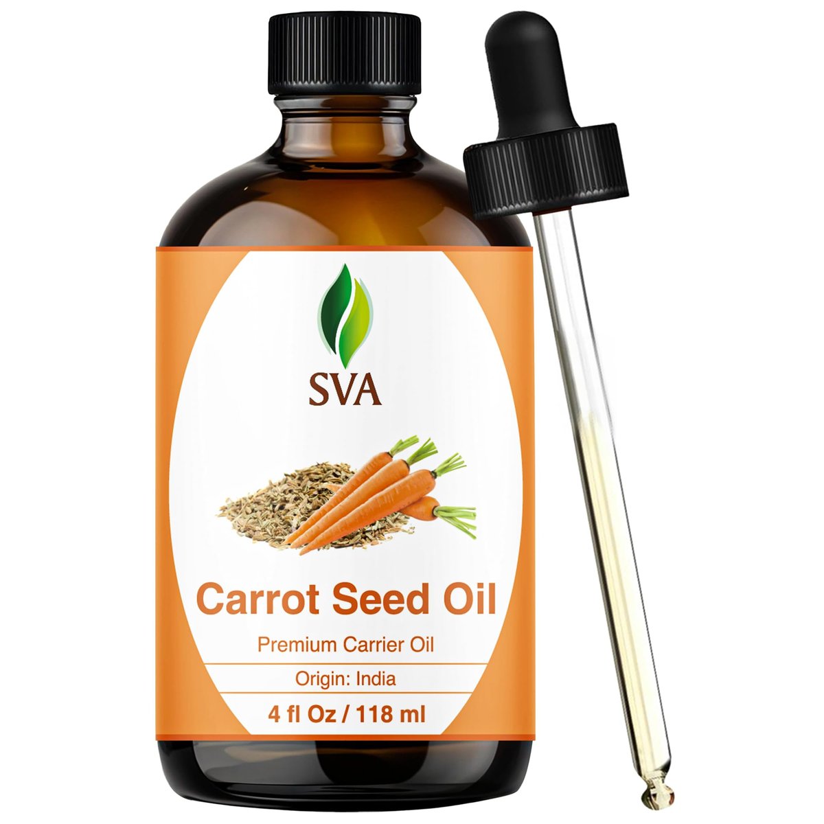 SVA Karottensamenöl - 118 ml – 100% natürliches kaltgepresstes Karottenöl für Gesicht, Hautpflege, Haarpflege, Kopfhautmassage & Körpermassage – Trägeröl mit Pipette