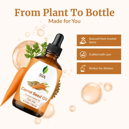 SVA Karottensamenöl - 118 ml – 100% natürliches kaltgepresstes Karottenöl für Gesicht, Hautpflege, Haarpflege, Kopfhautmassage & Körpermassage – Trägeröl mit Pipette
