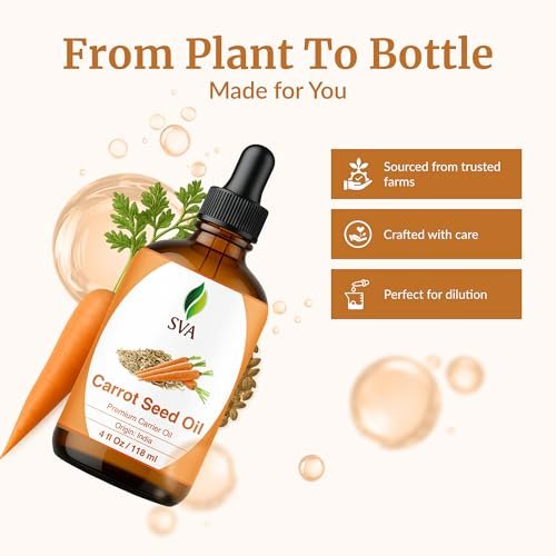SVA Karottensamenöl - 118 ml – 100% natürliches kaltgepresstes Karottenöl für Gesicht, Hautpflege, Haarpflege, Kopfhautmassage & Körpermassage – Trägeröl mit Pipette