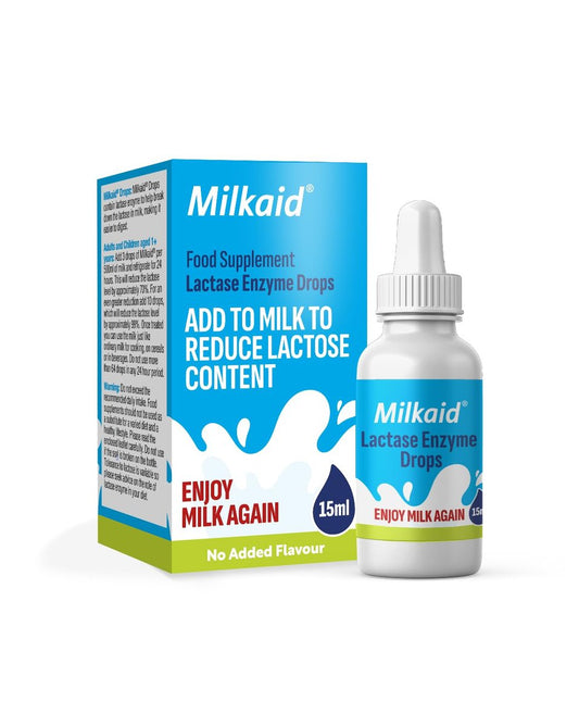Milkaid Lactase-Enzym-Tropfen gegen Laktoseintoleranz | Verhindert Blähungen, Völlegefühl & Durchfall | Schnell wirkendes Milchzucker-Verdauungsergänzungsmittel | Glutenfrei & Vegetarisch | Ohne künstliche Aromen | 0,5 Fl Oz (1)