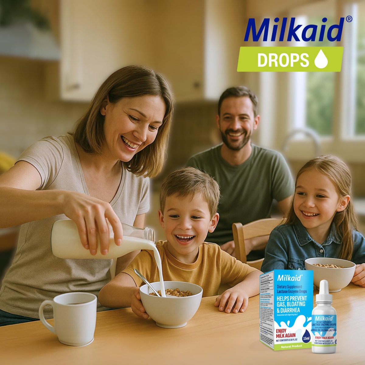Milkaid Lactase-Enzym-Tropfen gegen Laktoseintoleranz | Verhindert Blähungen, Völlegefühl & Durchfall | Schnell wirkendes Milchzucker-Verdauungsergänzungsmittel | Glutenfrei & Vegetarisch | Ohne künstliche Aromen | 0,5 Fl Oz (1)