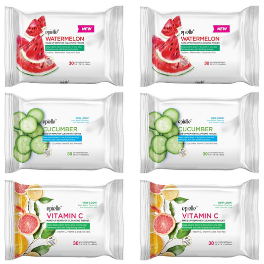 Epielle Make-up-Entfernungstücher mit Vitamin C, Wassermelone & Gurke, 6er-Pack (180 Tücher)