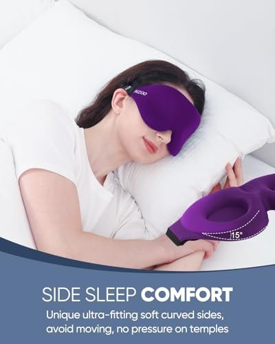 MZOO Luxus Schlafmaske für Seitenschläfer – 3D Memory Foam Augenmaske, Null Augen Druck, Lichtblockierend, Patentiertes Design, Weiche Nachtblindfolie für Reisen, Lila