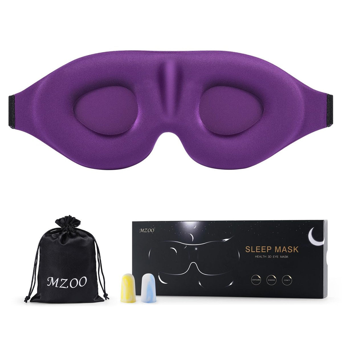 MZOO Luxus Schlafmaske für Seitenschläfer – 3D Memory Foam Augenmaske, Null Augen Druck, Lichtblockierend, Patentiertes Design, Weiche Nachtblindfolie für Reisen, Lila